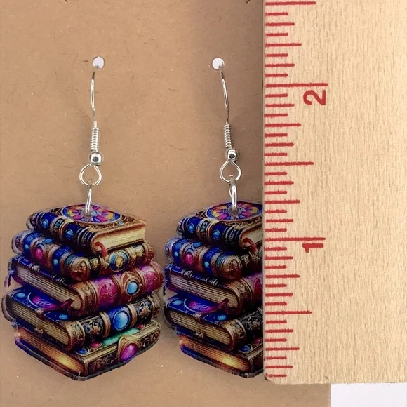 Colorful Book Stack Earrings - Picture 2 of 3